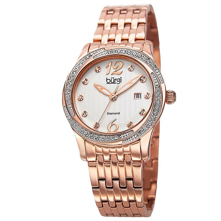 Burgi Womens Rose Goldtone Strap Watch-b-102rg