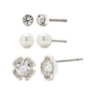 Sparkle Allure™ 3-pr. Cubic Zirconia And Simulated Pearl Flower Stud Earrings