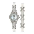 Elgin Womens Silver-tone Crystal Accent Bangle Watch Set