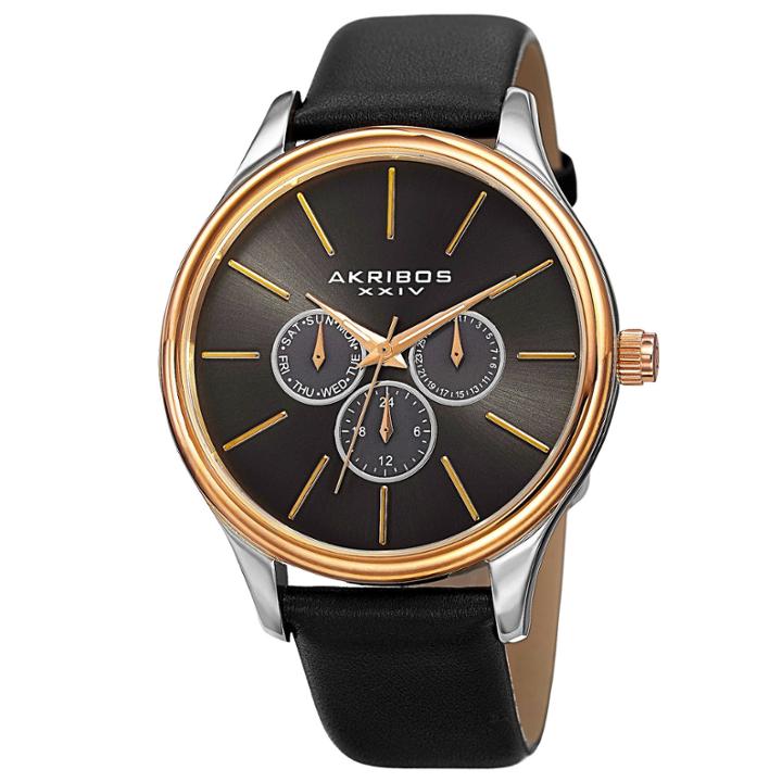 Akribos Xxiv Mens Black Strap Watch-a-870ygb
