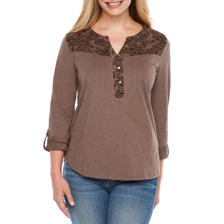 St. John's Bay Long Sleeve Crew Neck T-shirt-womens Petites