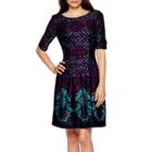 Danny & Nicole Elbow-sleeve Print Scuba Fit-and-flare Dress - Petite