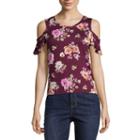 Arizona Short Sleeve Crew Neck Floral T-shirt-womens Juniors