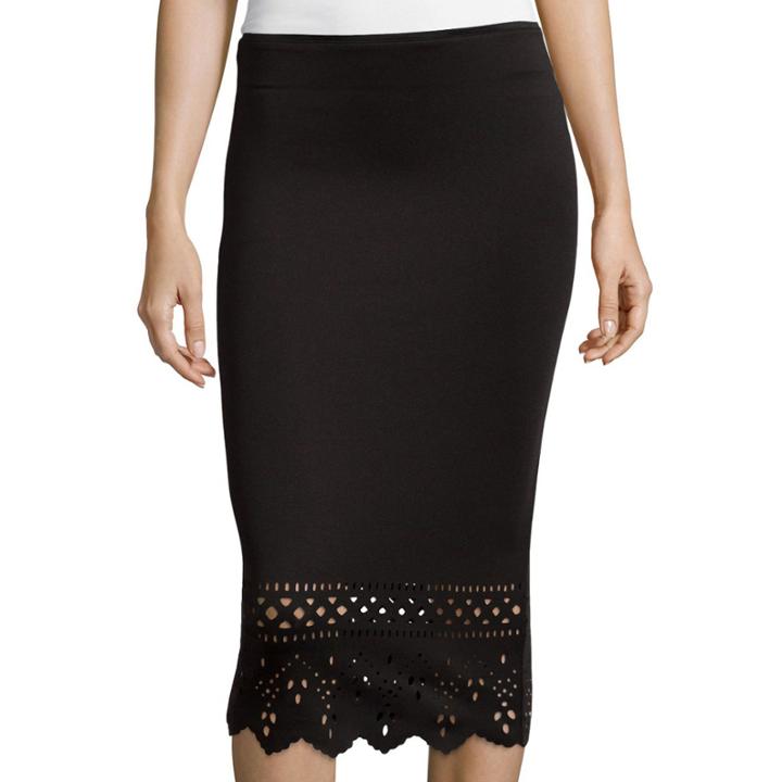 Bisou Bisou Laser-cut Slit-back Scuba Skirt
