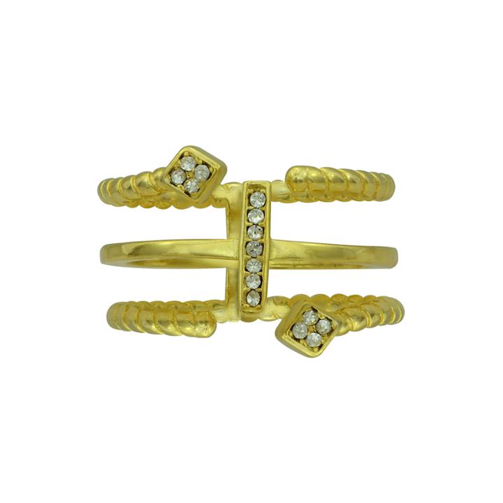 Crystal 14k Yellow Gold Over Sterling Silver Geometric Rope Ring