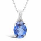 Womens Diamond Accent Lab Created Blue Sapphire Pendant Necklace
