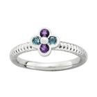 Personally Stackable Genuine Amethyst & Blue Topaz Flower Ring