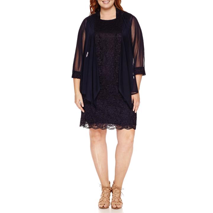 Tiana B3/4 Sleeve Lace Jacket Sleeveless Dress-plus