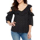 Bold Elements Ruffle Front Cold Shoulder Top