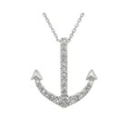 Diamond-accent 10k White Gold Anchor Mini Pendant Necklace