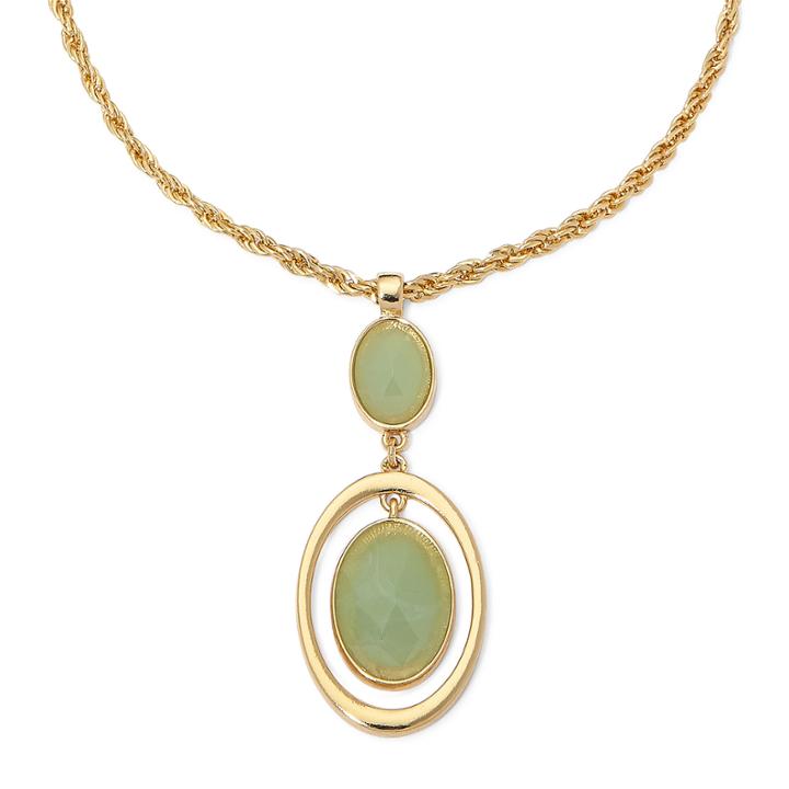 Monet Green Stone Gold-tone Pendant Necklace