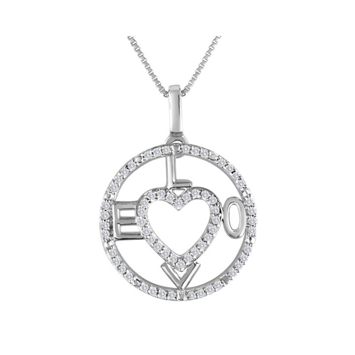 1/5 Ct. T.w. Diamond Sterling Silver Love Heart Compass Pendant Necklace