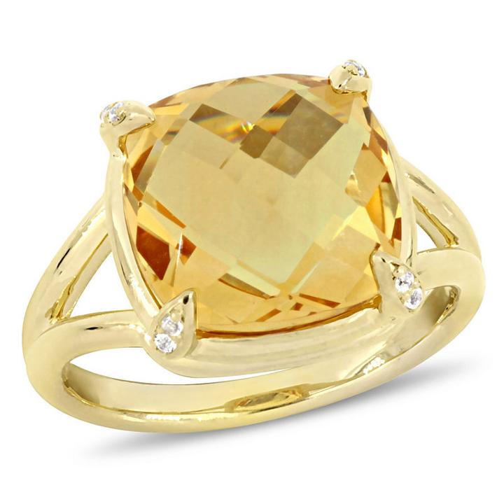 Womens Genuine Citrine Yellow 18k Gold Over Silver Cocktail Ring