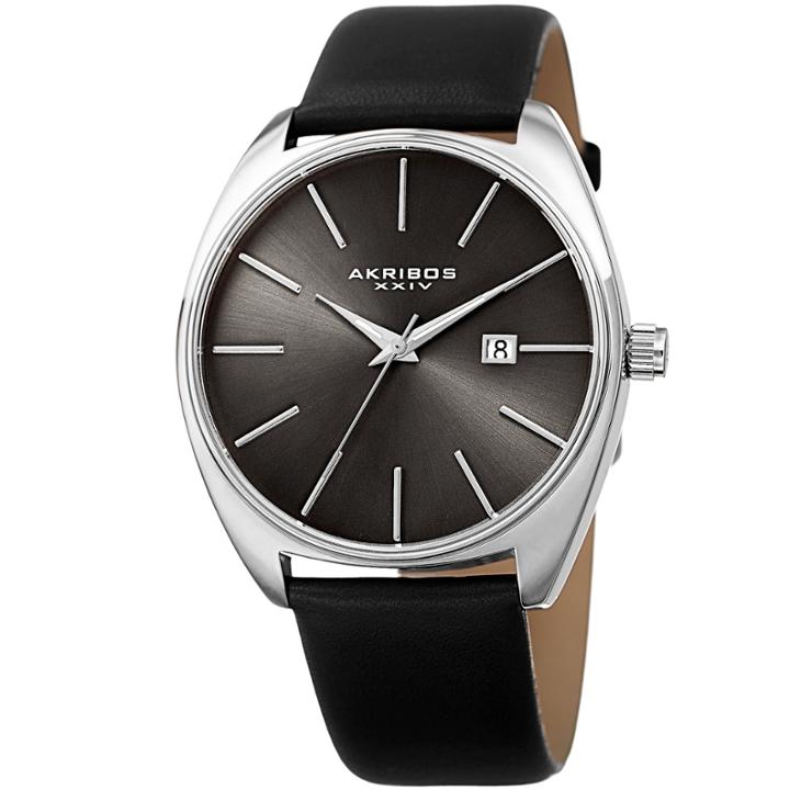 Akribos Xxiv Mens Black Strap Watch-a-945ssbk