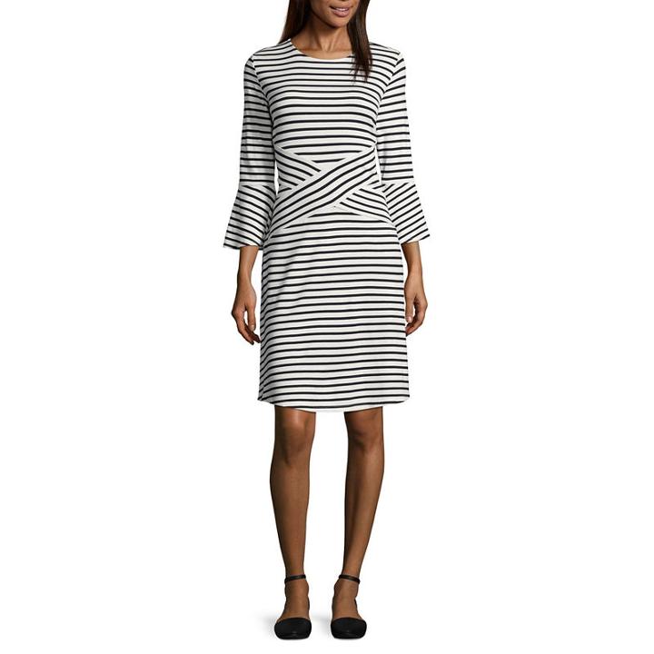 Weslee Rose 3/4 Sleeve Stripe Shift Dress