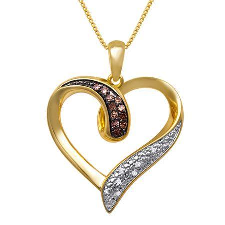 1/10 Ct. T.w. White And Champagne Diamond Heart Pendant Necklace