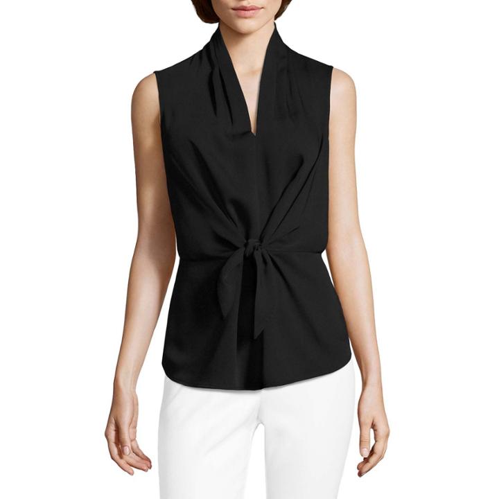 Liz Claiborne Sleeveless V Neck Waist Tie Blouse