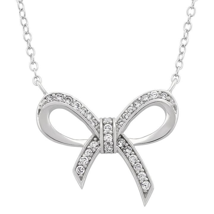 Diamonart Womens White Cubic Zirconia Bow Pendant Necklace