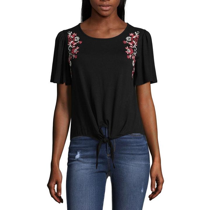 Eyeshadow Short Sleeve Cap Sleeve Crop Top-juniors