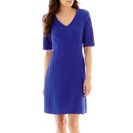 R & K Originals Elbow-sleeve Ribbed Jersey Knit Dress - Petite