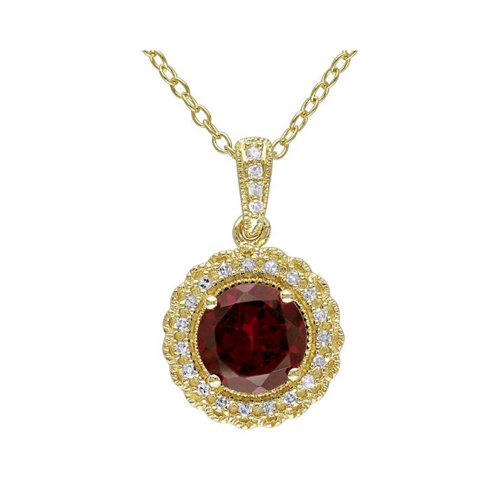 Genuine Garnet And 1/10 Ct. T.w. Diamond Pendant Necklace
