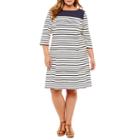 Studio 1 3/4 Sleeve Stripe Shift Dress - Plus