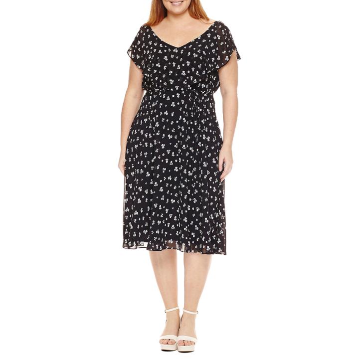 Danny & Nicole Short Flutter Sleeve Fit & Flare Dress-plus