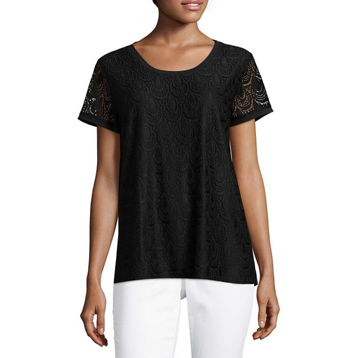 Liz Claiborne Isela Short Sleeve Lace Top