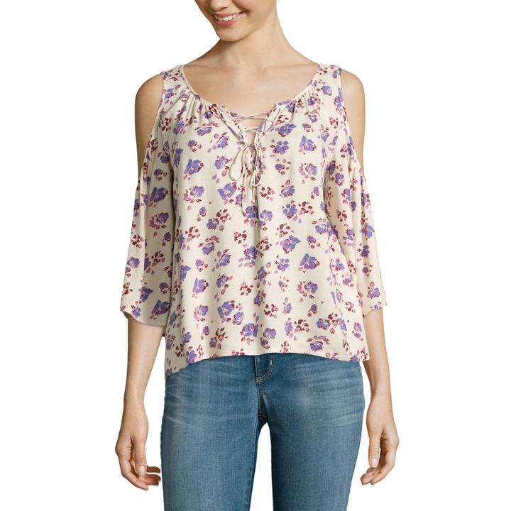 Arizona 3/4-sleeve Cold-shoulder Top - Juniors