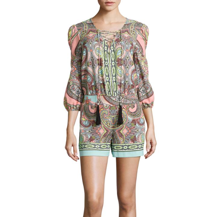 Bisou Bisou Long-sleeve Lace-up Romper