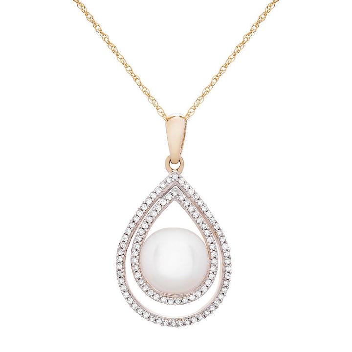 Womens 1/5 Ct. T.w. Genuine Diamond Cultured Freshwater Pearls Pendant