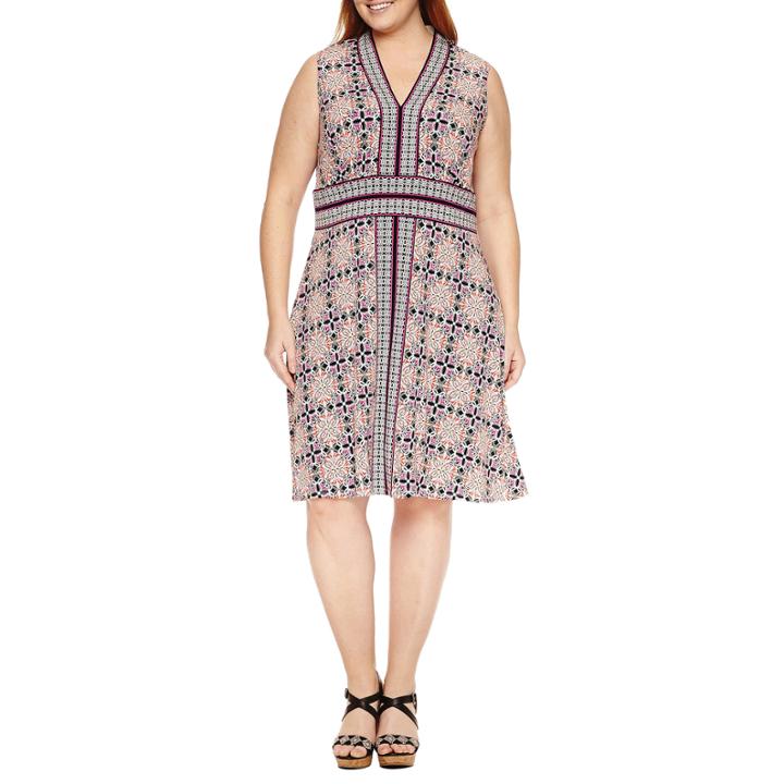 London Times Sleeveless Knit Fit & Flare Dress-plus