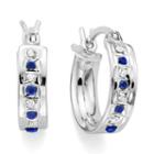 Genuine Blue Sapphire & Diamond Accent Platinum Over Silver Small Hoop Earrings