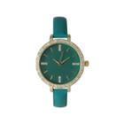 Olivia Pratt Womens Rhinestone Bezel Rhinestone Dial Teal Leather Watch 15321