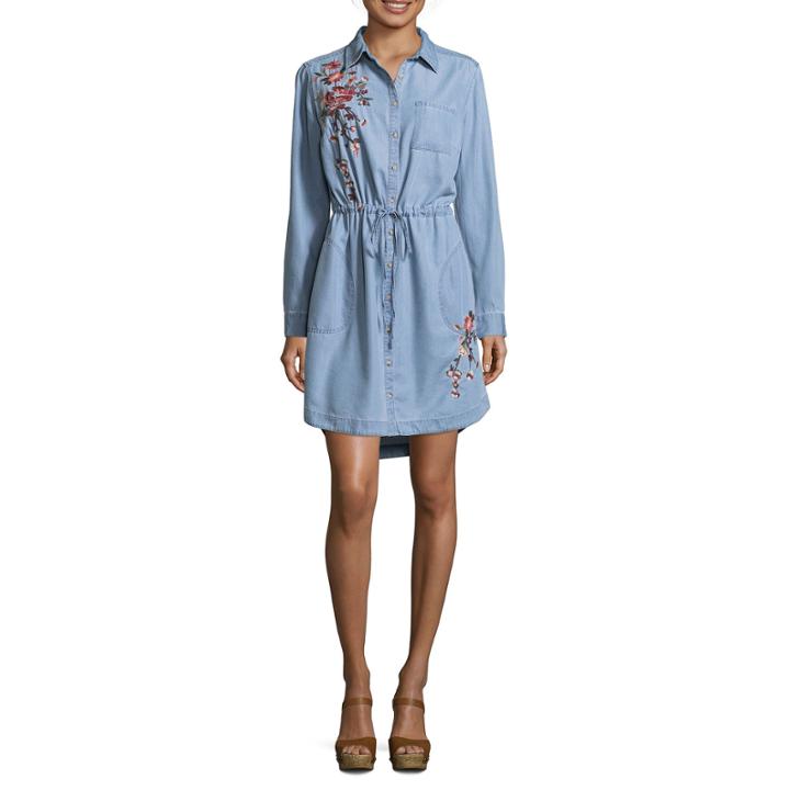 A.n.a 3/4 Sleeve Embroidered Shirt Dress
