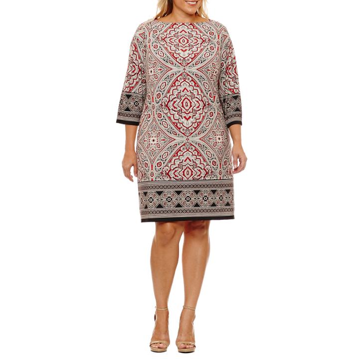 London Times 3/4 Sleeve Paisley Sheath Dress-plus