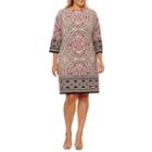 London Times 3/4 Sleeve Paisley Sheath Dress-plus