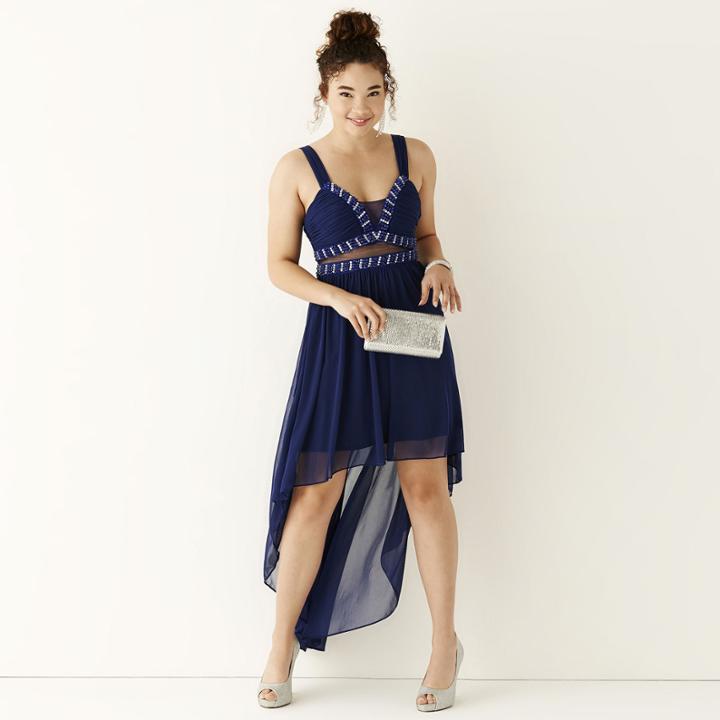 Love Reigns Sleeveless Embellished Illusion High-low Dress- Juniors