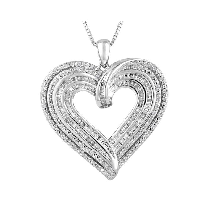 3/4 Ct. T.w. Diamond Silver Heart Pendant Necklace