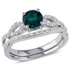 Lab Created Green Emerald & 1/6 Ct. T.w. Diamond 10k Gold White Bridal Set