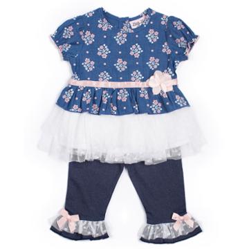 Little Lass 2-pc. Chambray Top And Pants Set