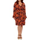 London Times Long Sleeve Floral Wrap Dress-plus