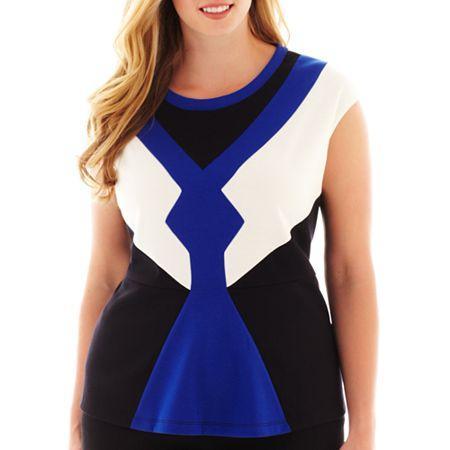 Worthington Sleeveless Colorblock Peplum Top - Plus