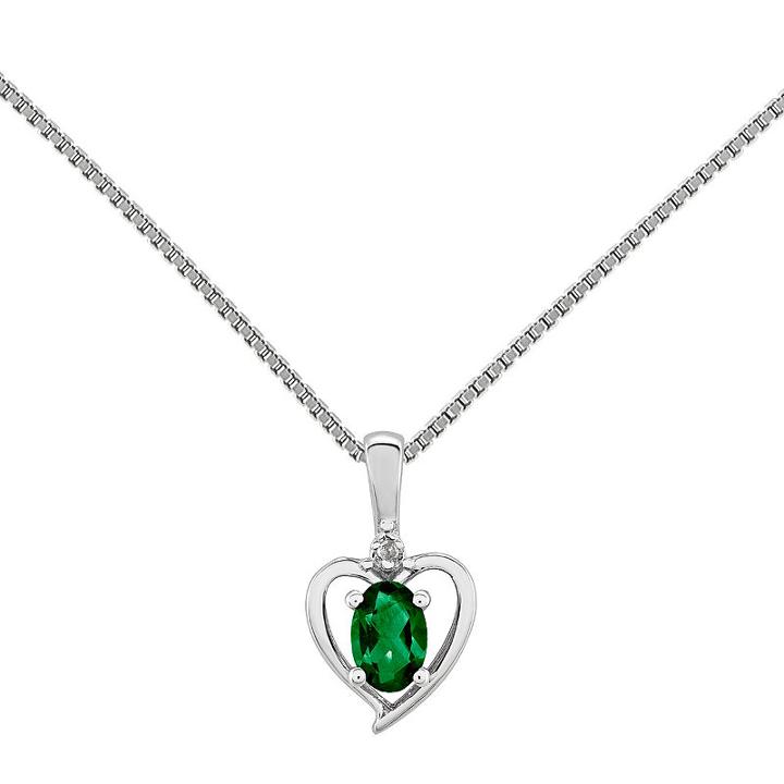Womens Diamond Accent Lab Created Green Emerald Heart Pendant Necklace
