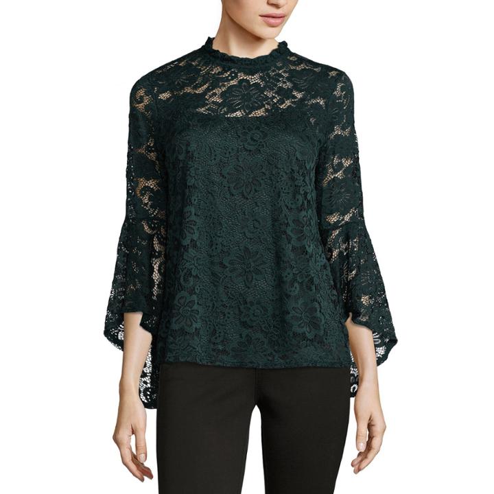By & By Long Sleeve Mock Neck Lace Blouse-juniors