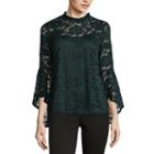 By & By Long Sleeve Mock Neck Lace Blouse-juniors