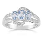 Womens Blue Aquamarine Sterling Silver 3-stone Ring