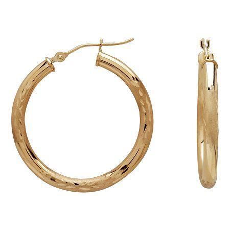 28mm 14k Gold Satin Diamond-cut Hoop Earrings