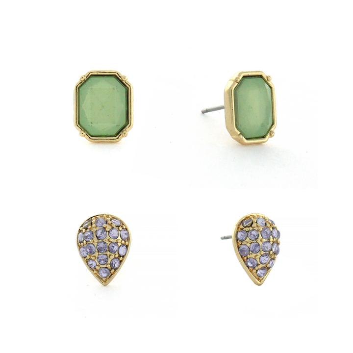 Nicole By Nicole Miller Green And Purple Stone 2-pr. Earring Set