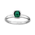 Personally Stackable Cushion-cut Lab-created Emerald Sterling Silver Ring